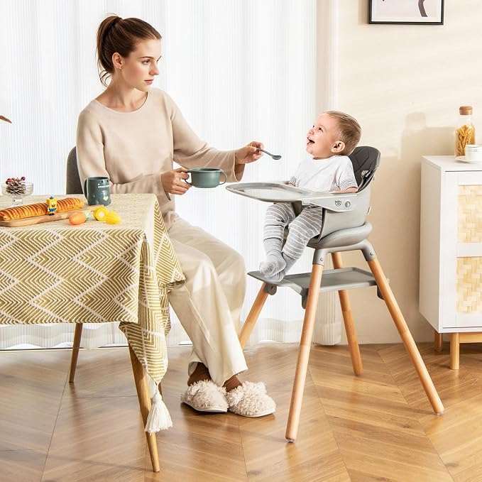 BABY JOY Baby High Chair, 6 in 1 Convertible Wooden Highchair - Image 9