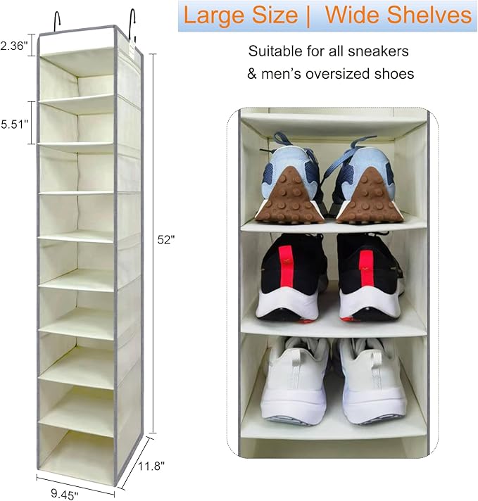 2 Pack Large-Sized Hanging Shoe Organizer 10-Shelf, Sturdy Hanging Closet - Image 3