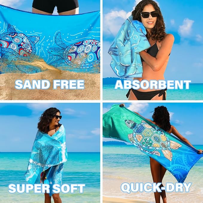 Microfiber Lightweight Beach Towel Sand Free Quick Dry Absorbent Thin Compact - Image 8