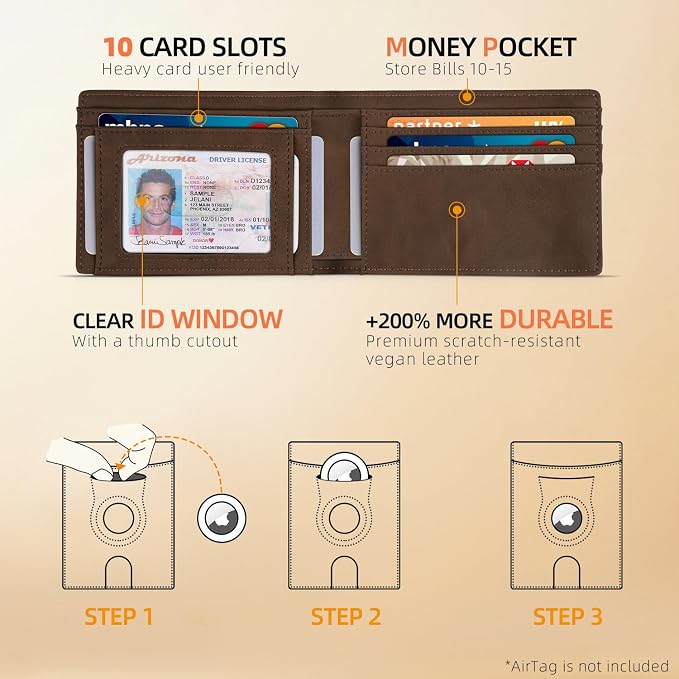 RUNBOX AirTag-Wallet-Mens-Slim-RFID Blocking Wallets Leather - Image 2