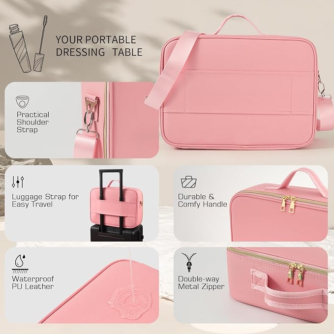 Large Travel Makeup Bag with LED Mirror, 3-Color Stepless Dimming Stand Mirror - Image 7