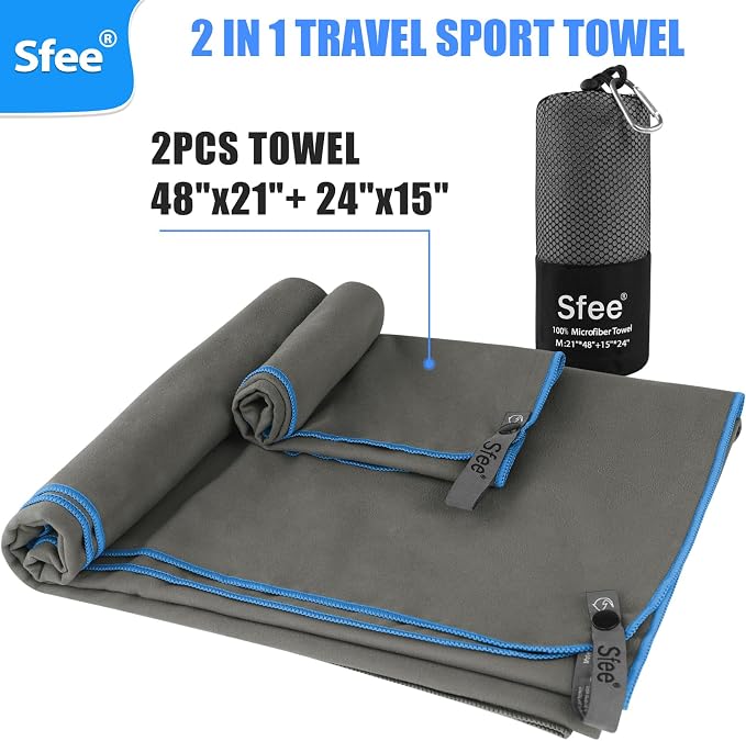 Sfee 2 Pack Microfiber Travel Towel, Quick Dry Towel Camping Towel Super - Image 3