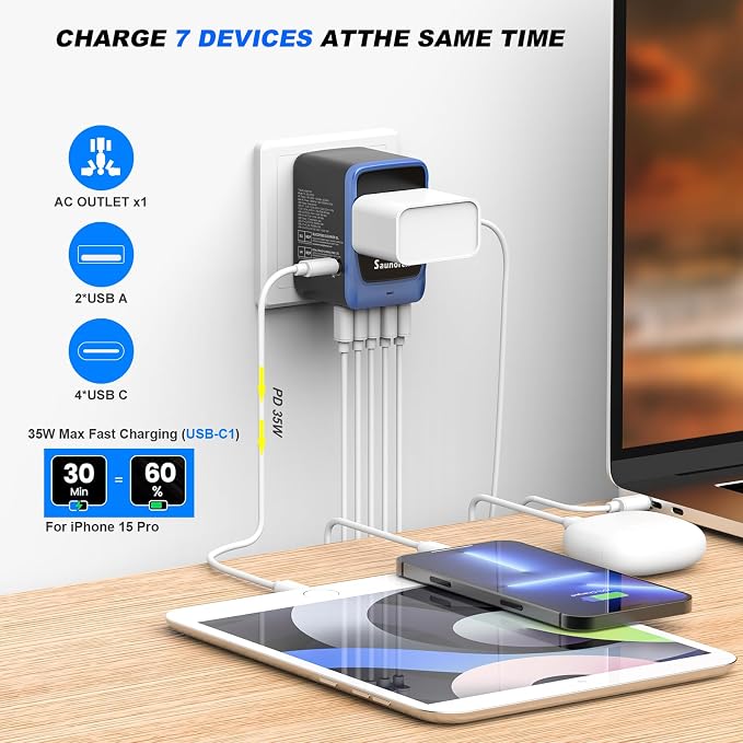 Universal Travel Adapter, PD 35W 7 in 1 International Power Plug Adapter - Image 2