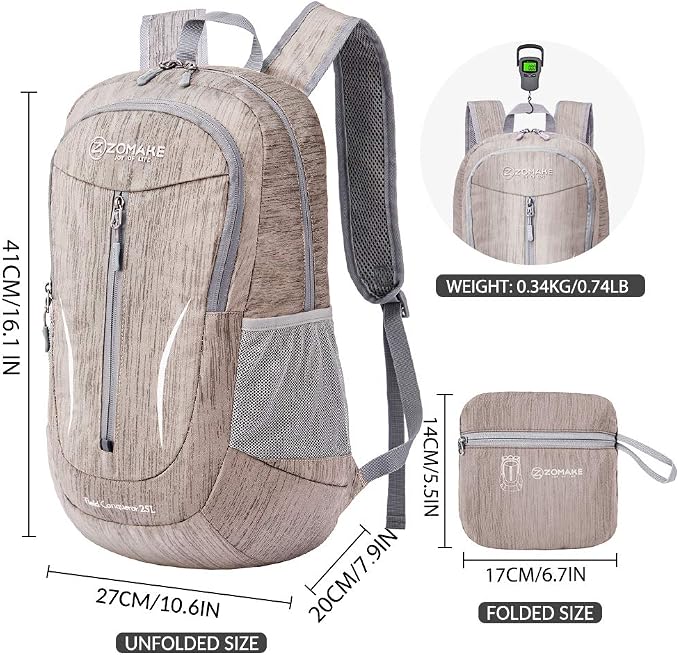 ZOMAKE 25L Ultra Lightweight Packable Backpack, Foldable Hiking Backpacks Water - Image 2