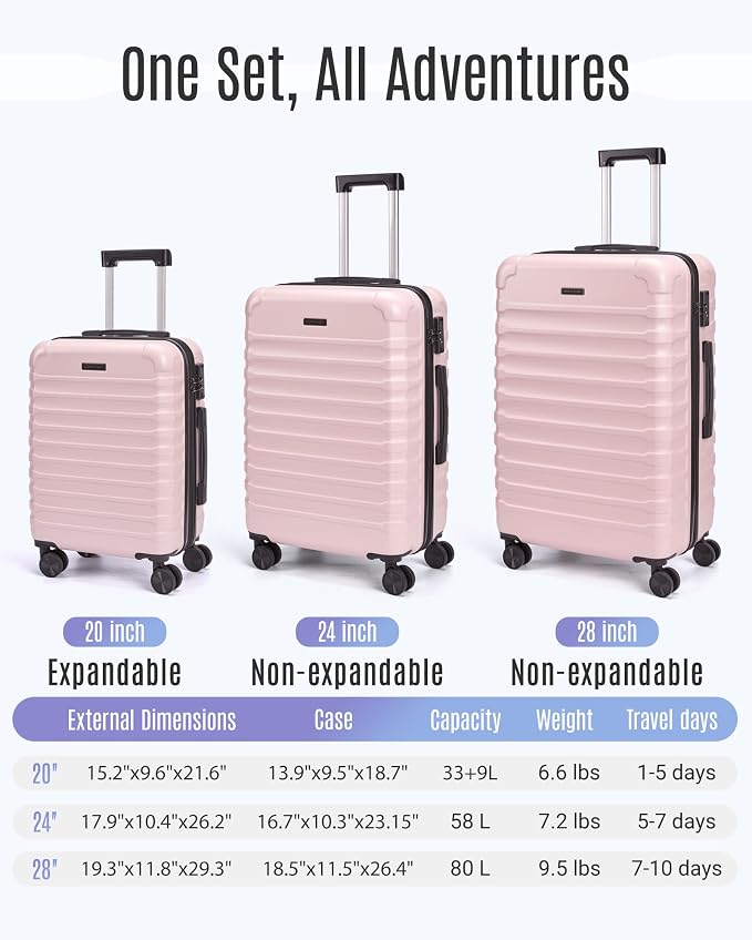 LIGHT FLIGHT Luggage Sets, 3 Piece Durable Suitcase Set - Image 7