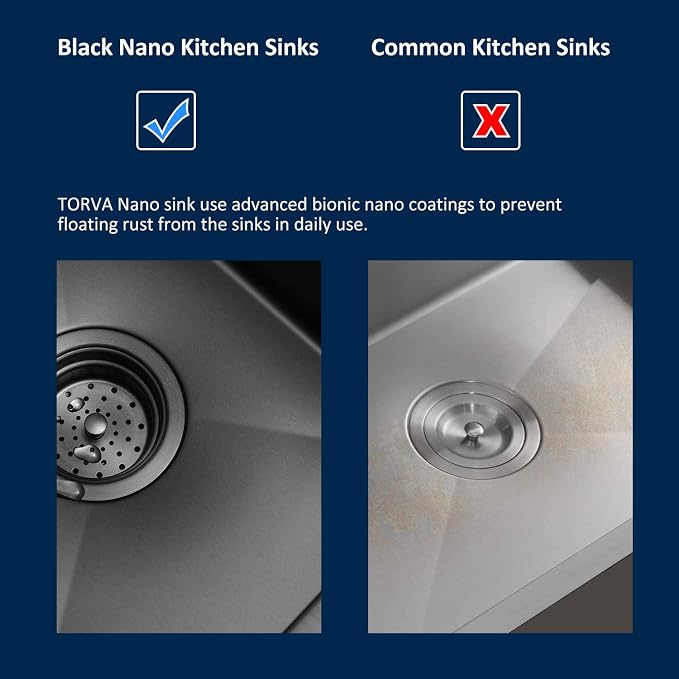 TORVA 18 x 18 Inch Gloss Black Drop-in Topmount Kitchen Sink - Image 7