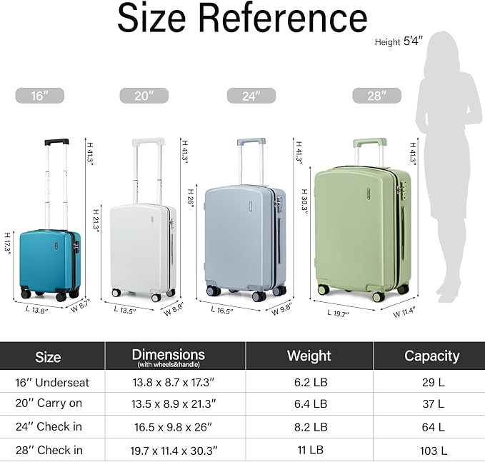 Hanke 16 Inch Underseat Carry On Luggage, Airline-Approved Hard Shell Small - Image 3