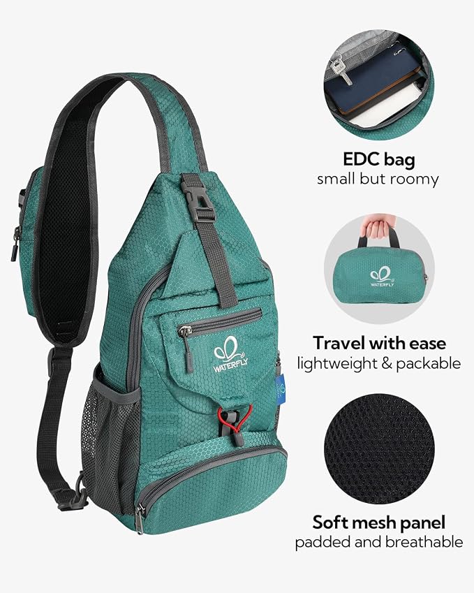 WATERFLY Packable Small Crossbody Sling Backpack Shoulder Chest Bag Daypack - Image 3