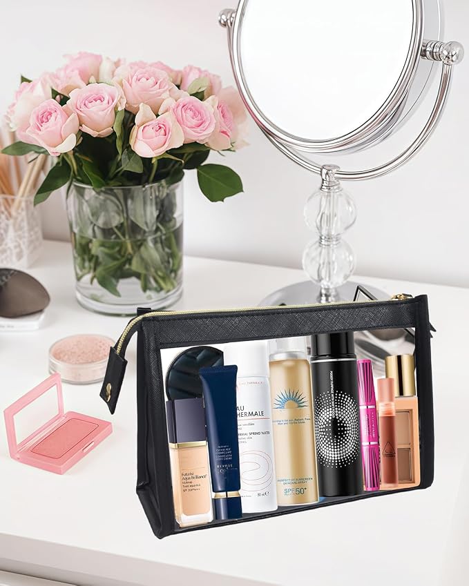 2 Pack Clear Makeup Bag Set Travel Cosmetic Case TSA Approved Toiletry Bag - Image 2