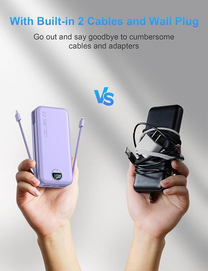 Portable Charger with Wall Plug, 20000mAh USB C Power Bank Fast Charging - Image 2