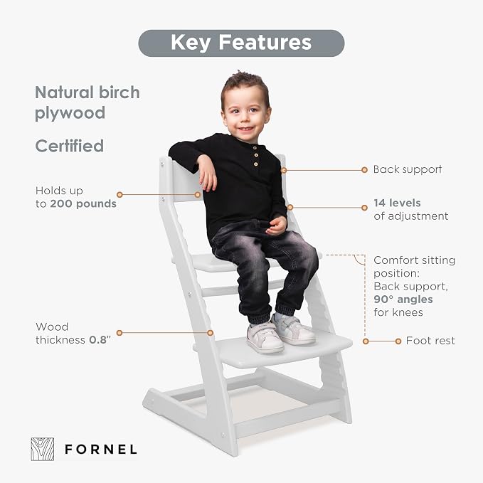 FORNEL Modern White Wooden High Chair | The Forever Chair That Grows from - Image 3