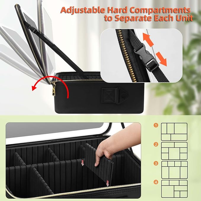 Large Travel Makeup Bag with LED Mirror, 3-Color Stepless Dimming Stand Mirror - Image 5