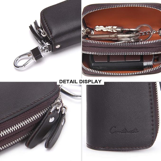 CONTACTS Car Key Case Small Leather Double Zipper Key Holder - Image 8