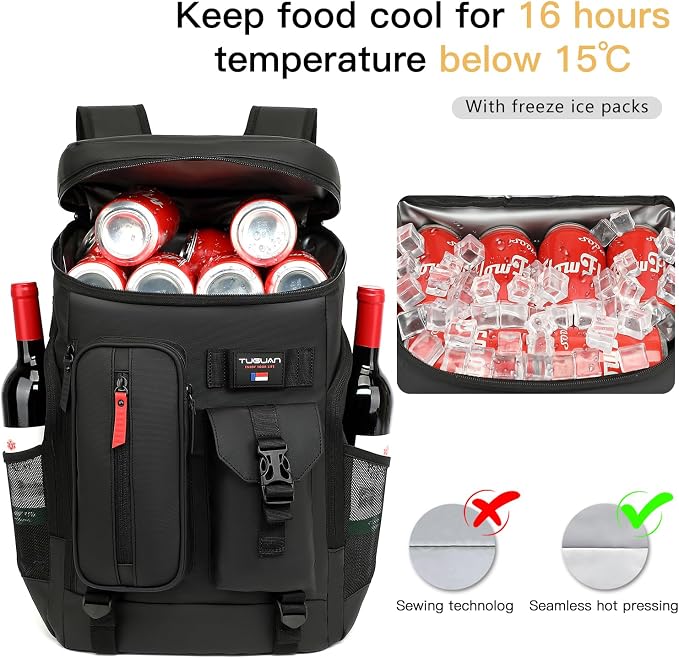 TUGUAN Cooler Backpack 36 Cans Insulated Leak Proof Lightweight Lunch Backpack - Image 3