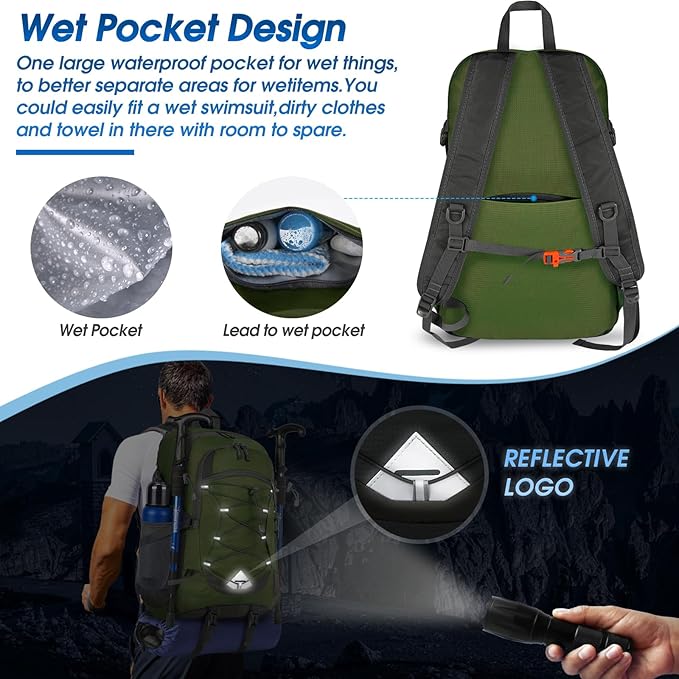IGOLUMON Hiking Backpack 40L Packable Lightweight Camping Backpack Men Women - Image 3