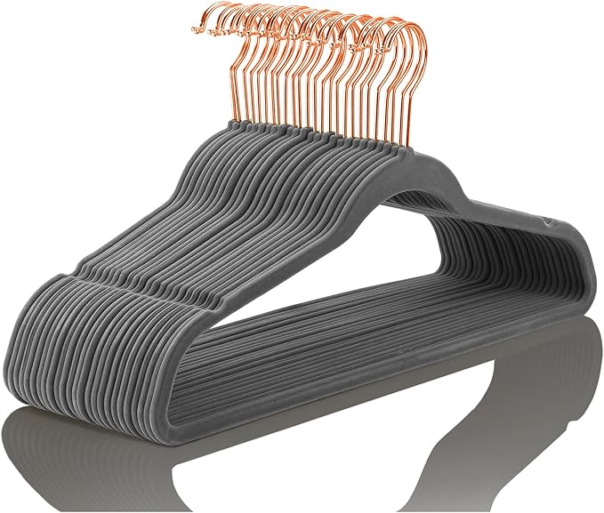 MIZGI Premium Velvet Hangers Heavy Duty Non Slip Felt Hangers Gray, Rose Gold by MIZGI