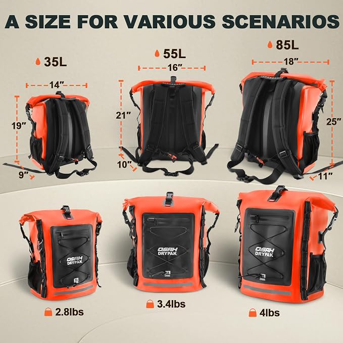 Waterproof Backpack Dry Bag 35L/55L/85L– Heavy Duty Roll-Top Hiking Backpack - Image 2