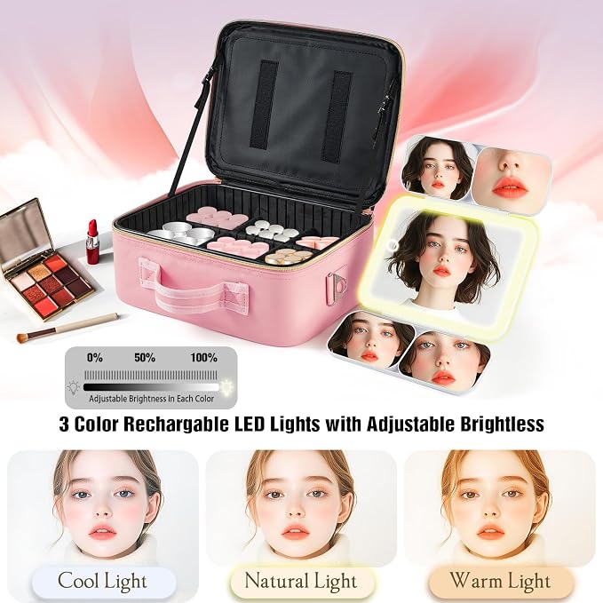 Mid-Size Makeup Bag with LED 1X5X10X20X30X Magnifying Mirror and Travel Makeup - Image 7