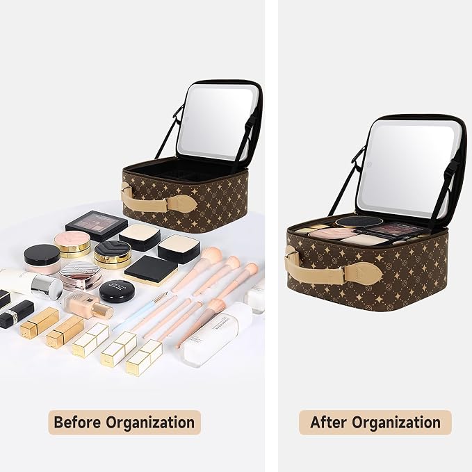 Travel Makeup Bag With 360° rotating LED Mirror, Waterproof cosmetic organizer - Image 6