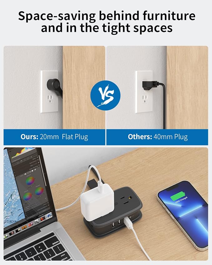 2 Pack Power Strip with USB Ports, 4 Outlets 3 USB Ports, NTONPOWER Small Power - Image 4