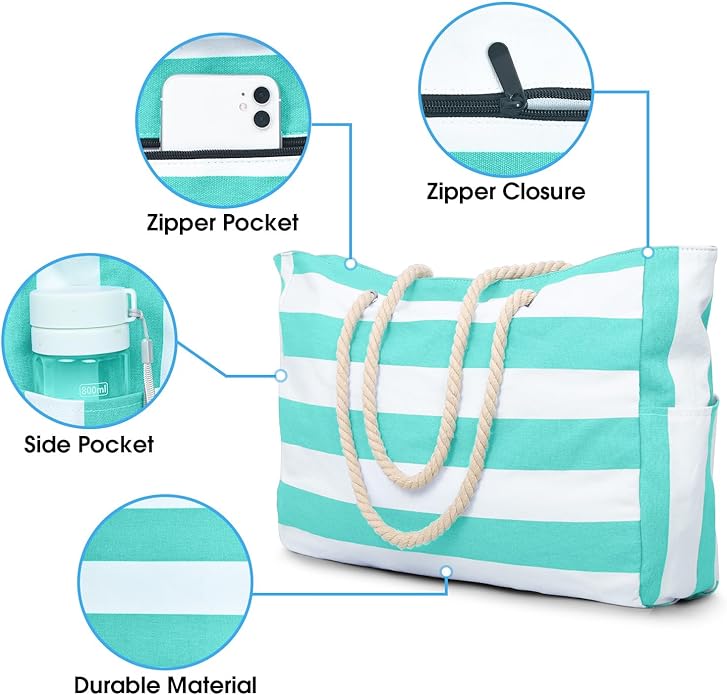 Becokan Beach Bags for Women Large Waterproof Beach Tote Bag Zipper Beach Bags - Image 2