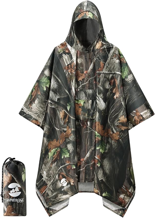 SaphiRose Extra Thick Hooded Rain Poncho Double Layer Waterproof Raincoat Jacket by SaphiRose
