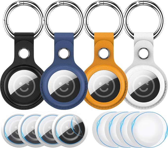 RFUNGUANGO Airtags Holder Keychain Keyring, 4 Pack Leather Case Cover by RFUNGUANGO