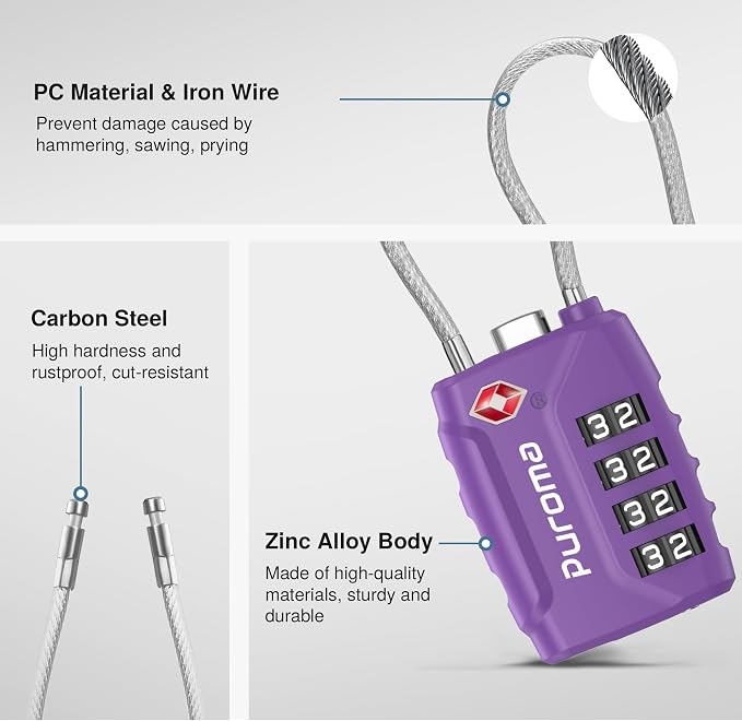 Puroma 2 Pack TSA Approved Luggage Locks, 4 Digit Combination Travel Locks - Image 5