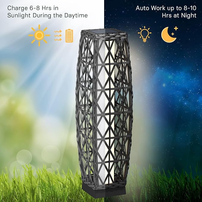 Grand patio Solar Outdoor Floor Lamp Wicker Lantern Decoration Light - Image 6
