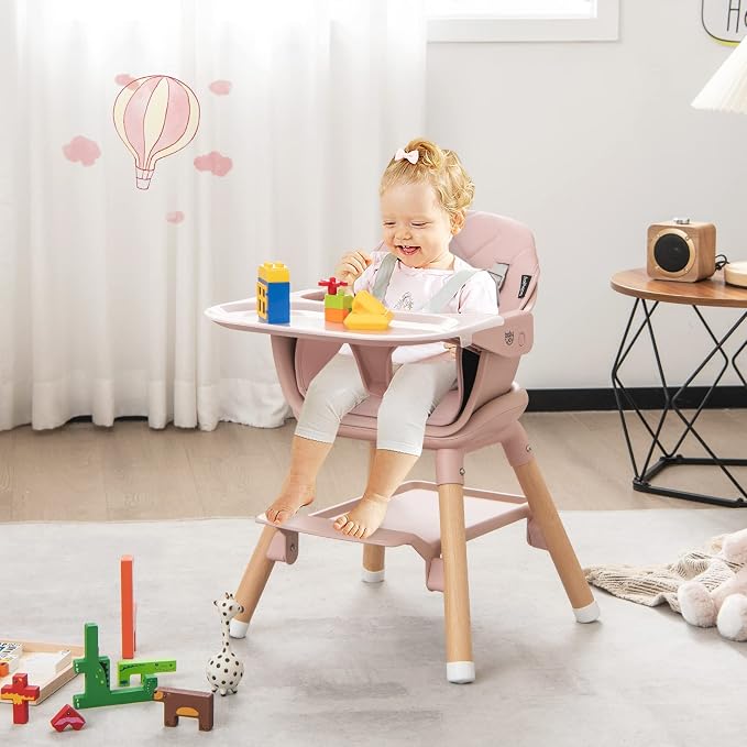 BABY JOY Baby High Chair, 6 in 1 Convertible Wooden High Chair - Image 9