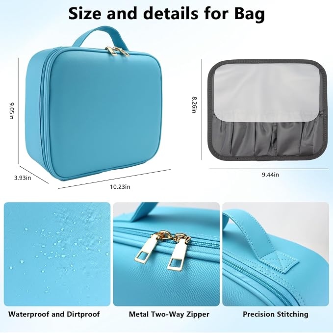 Travel Makeup Bag with LED Mirror Travel Makeup Organizer with 3 Lighted - Image 5