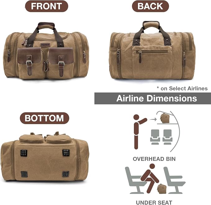 Wildroad 60L Travel Duffel Bag, Expandable Canvas Genuine Leather Duffle Bag - Image 5