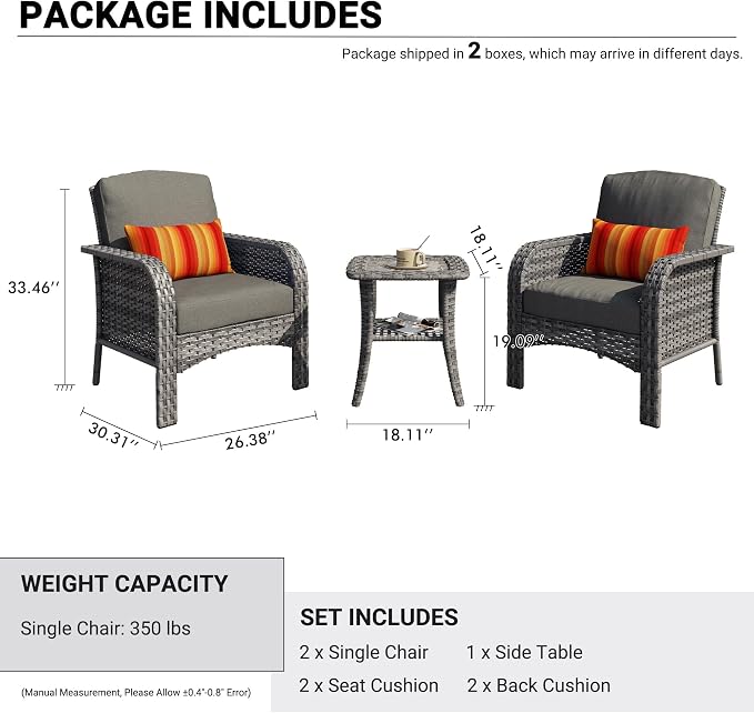 HOOOWOOO Patio Furniture Set, 3 Pieces Outdoor Conversation Set, All Weather - Image 6