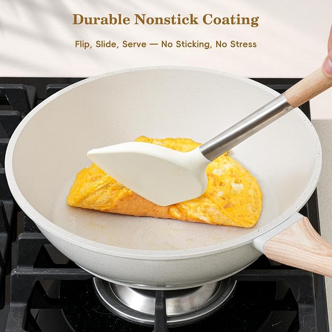 12 Pcs Pots and Pans Set, Nonstick Cookware Sets White Granite Induction - Image 3