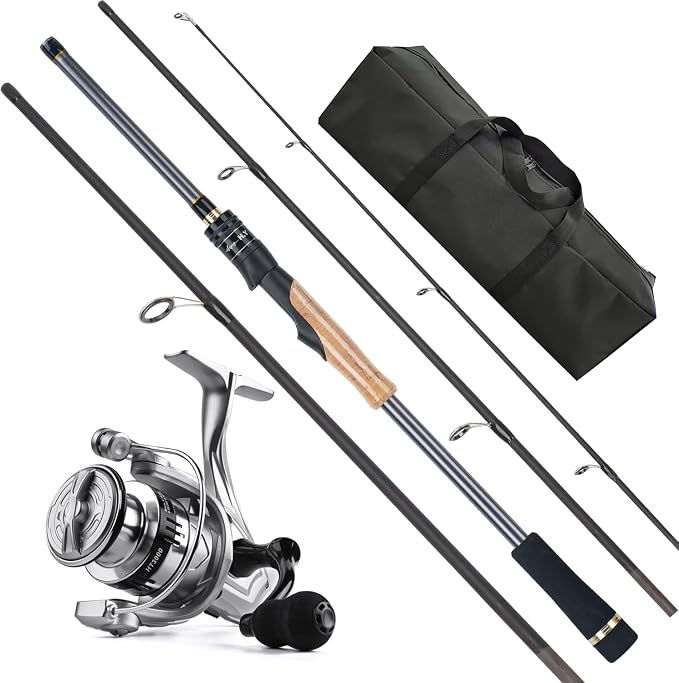 Travel Fishing Pole Combo， 4 Piece Carbon Fiber Spinning Rod Spinning Reel 7ft by Makefishingbeeasy
