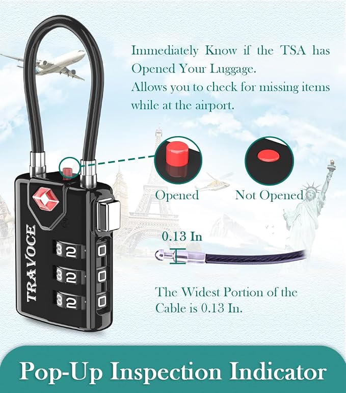 Search Alert TSA Approved Travel Combination Luggage Cable Locks - Image 4