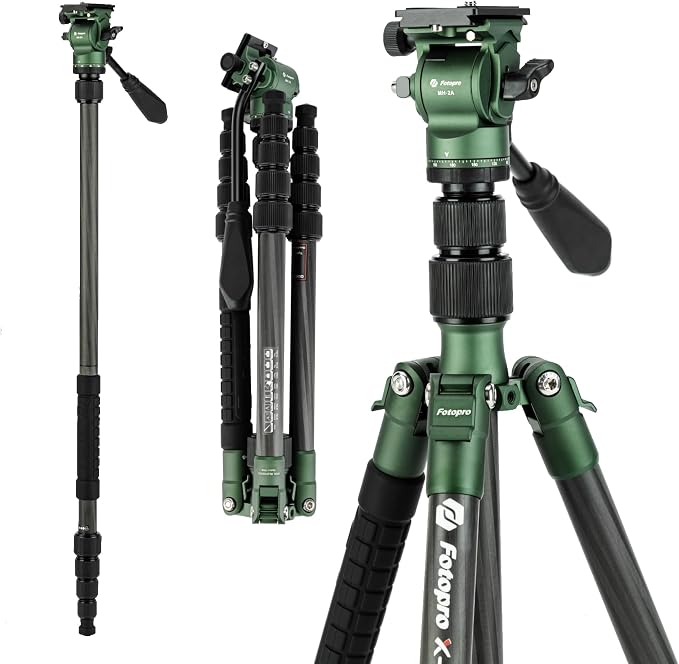 Fotopro 59" Carbon Fiber Travel Tripod, Compact Video Tripods by Fotopro