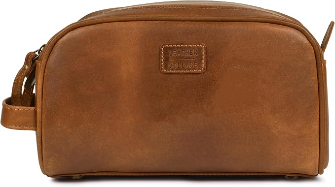 LEATHER VILLAGE Premium Leather Toiletry Travel Pouch - Image 2