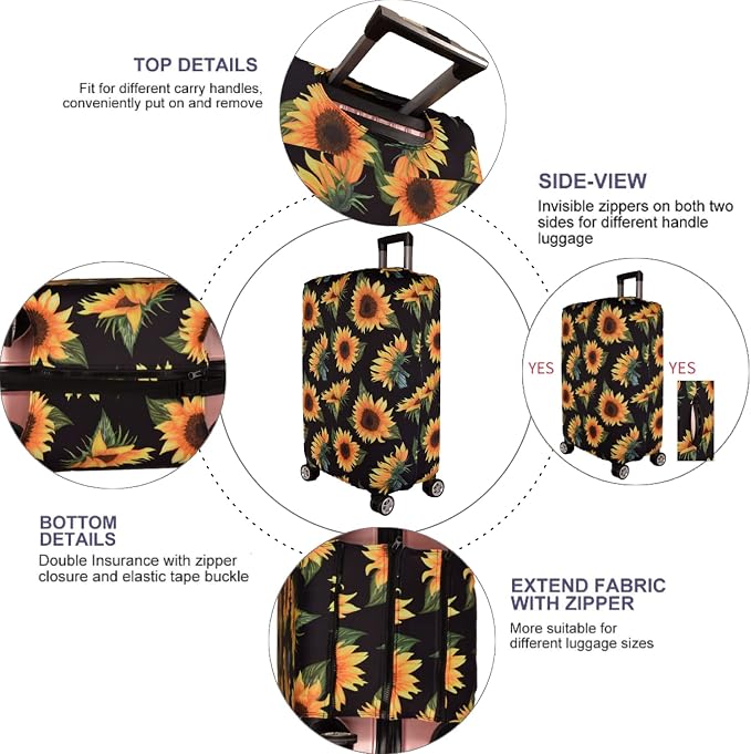 7-Mi Luggage Cover Thickened 19/22/26/30 Inch Suitcase Spandex Black Protector - Image 3