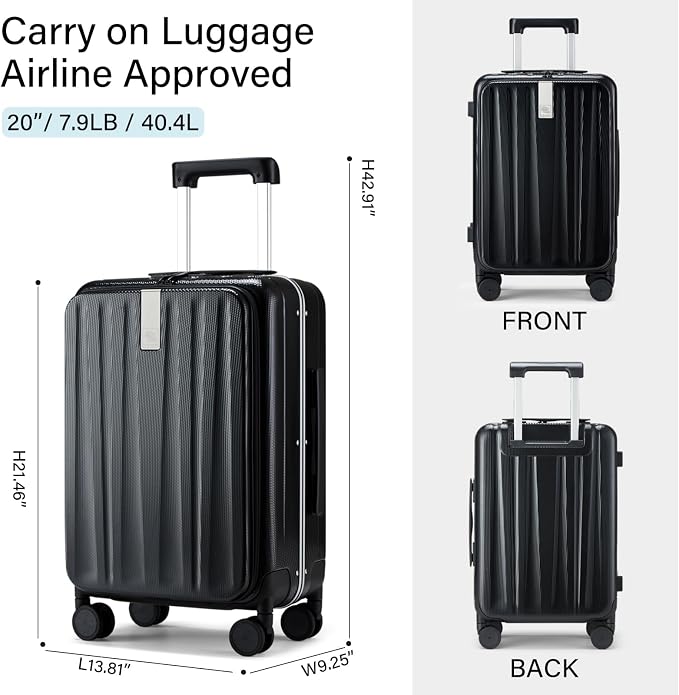 Hanke 20 Inch Carry On Luggage Hard Shell Suitcases - Image 3