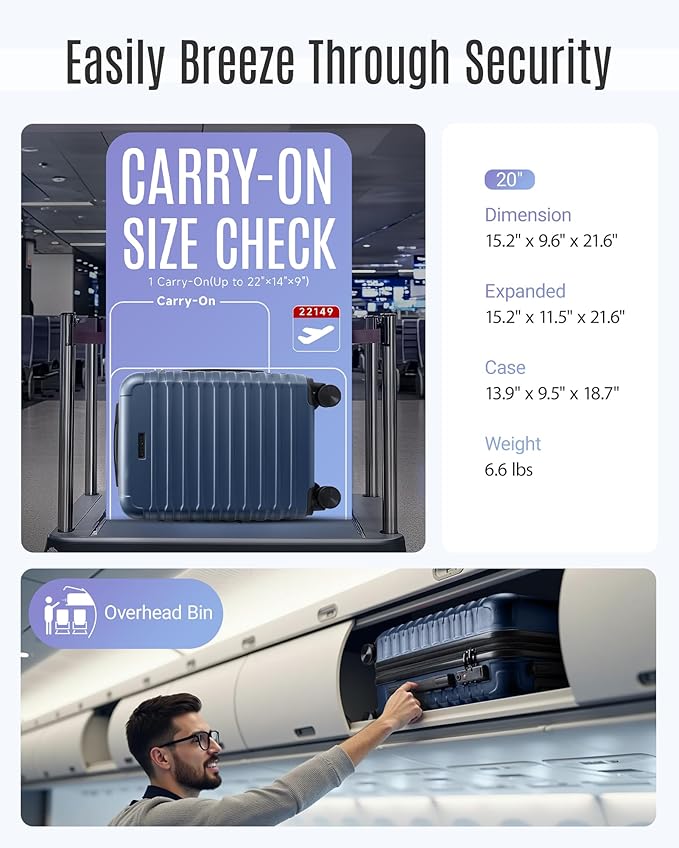 LIGHT FLIGHT Luggage Sets, Carry On Luggage 22x14x9 Airline Approved, Carry On - Image 3