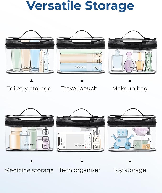 BAGSMART TSA Approved Toiletry Bag, 2 Pack Clear Makeup Cosmetic Bag Organizer - Image 4