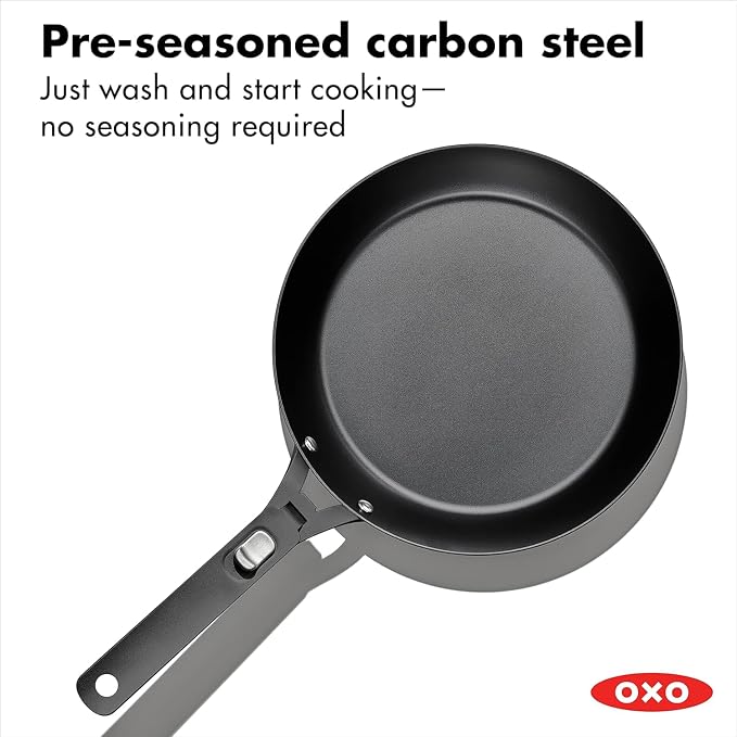 OXO Outdoor Pre-Seasoned Carbon Steel 10" Frying Pan Skillet, Detachable Handle - Image 4