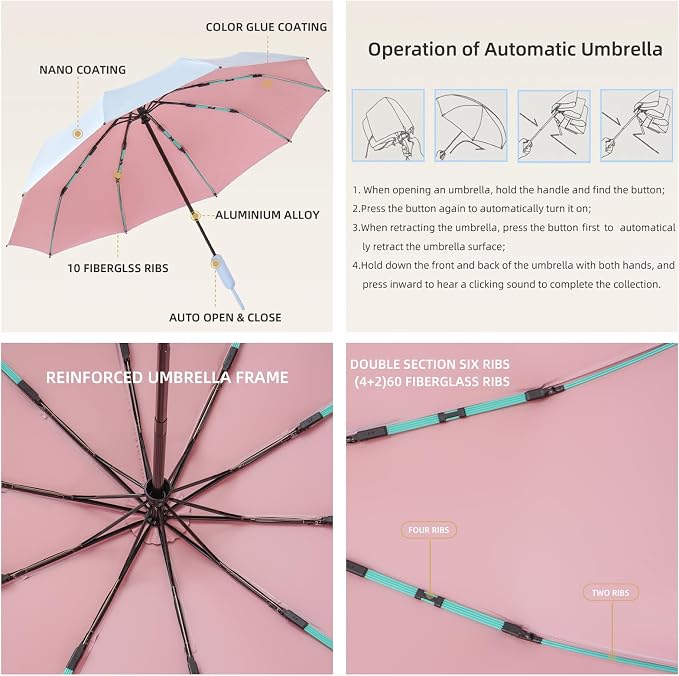 Folding Umbrella Anti-UV Compact Durable Folding Umbrella Auto Open Close - Image 6