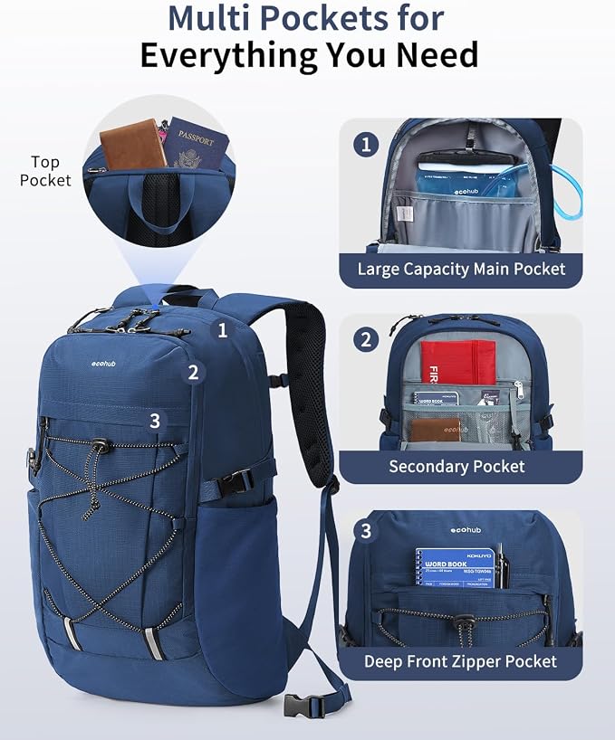 ECOHUB Hiking Backpack 30L Travel Backpack Lightweight Casual Daypack Water - Image 3