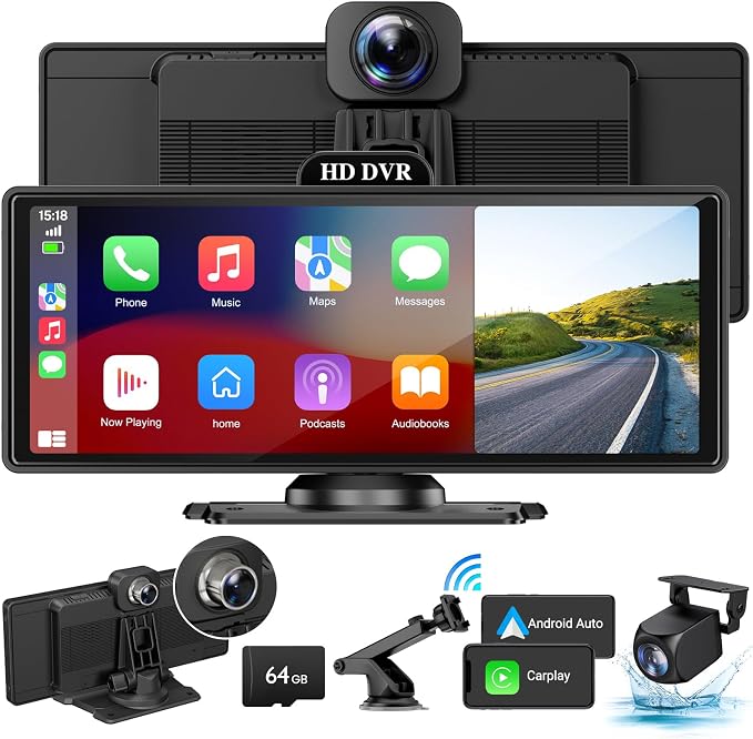 Wireless Apple Carplay Screen for Car 4K Dash Cam, 10.26" HD Touchscreen by MoreConvenientandProfession