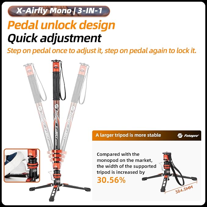 Fotopro Carbon Fiber 3-in-1 Monopod, Max Load 22lbs - Image 5