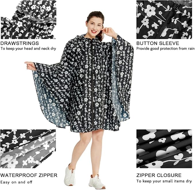 Rain Poncho Jacket Coat Hooded Zipper Style - Image 5