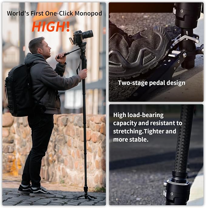 COMAN One-Click Lifting Carbon Fiber Monopod, 69‘’ Camera Monopod - Image 3