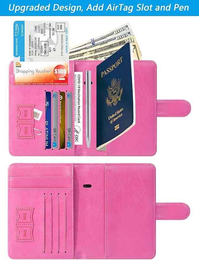 Airtag Passport Holder Cover Wallet RFID Blocking Leather Case Travel - Image 3